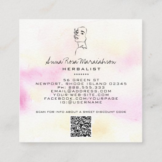 *~* QRボタニカルウーマンラインアート女神グリーン スクエア名刺 (裏面)