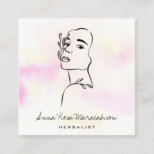 *~* QRボタニカルウーマンラインアート女神グリーン スクエア名刺 (正面)