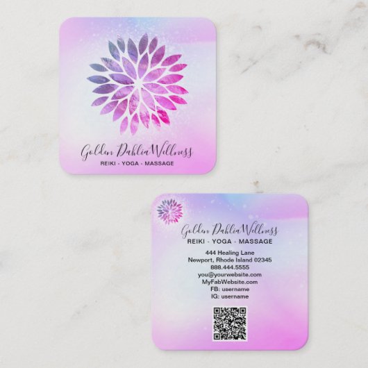 *～* QRマンダラダリアパステルブルーピンクAP2 スクエア名刺 (正面/裏面)