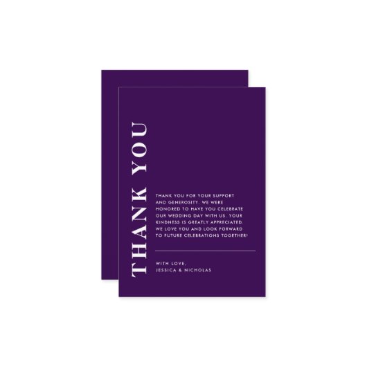 QRミニマルコーモダンドパープル結婚ズ サンキューカード (正面/裏面インサイチュ)