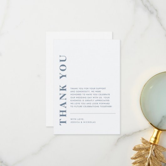 QRミニマルコーモダンドブルー&ホワイト結婚ズ サンキューカード (正面/裏面インサイチュ)