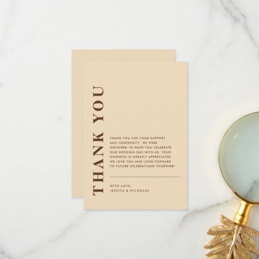 QRミニマルコーモダンドライトベージュ結婚ズ サンキューカード (正面/裏面インサイチュ)