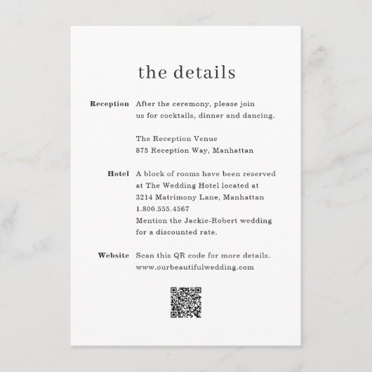 QRミニマルコーモダンド写真結婚の エンクロージャーカード (正面)