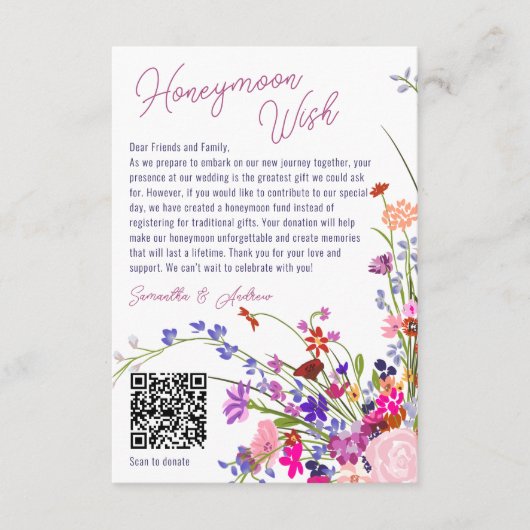 QRモダンを望むシックな結婚ワイルドフラワー エンクロージャーカード (正面)