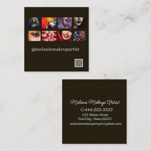 QRモダンコード付きフォトメイクアップアーティスト スクエア名刺 (正面/裏面)