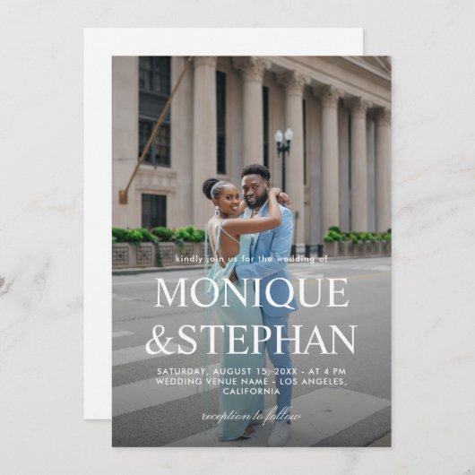 QRモダンコード付きミニマ結婚リスト2枚の写真 招待状 (正面/裏面)