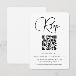 QRモダンコード付き白黒ウェディングRSVP 出欠カード