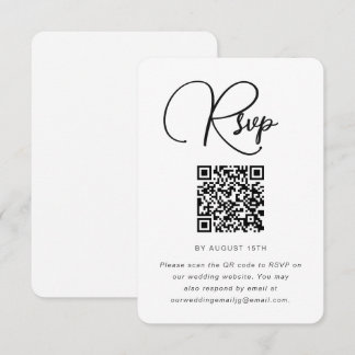 QRモダンコード付き白黒ウェディングRSVP 出欠カード