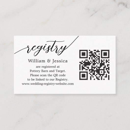 QRモダンコー結婚ドと写真を含むレジストリ エンクロージャーカード (正面)