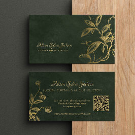 QRラグジュアリーなエレガント緑フェイクの金ゴールド箔の葉 名刺