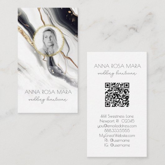 *~* QRラグジュアージ大理石フォトロゴ金ゴールドAP66 名刺 (正面/裏面)