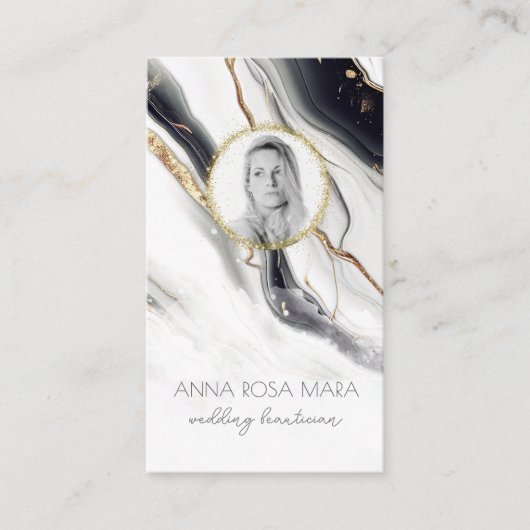 *~* QRラグジュアージ大理石フォトロゴ金ゴールドAP66 名刺 (正面)