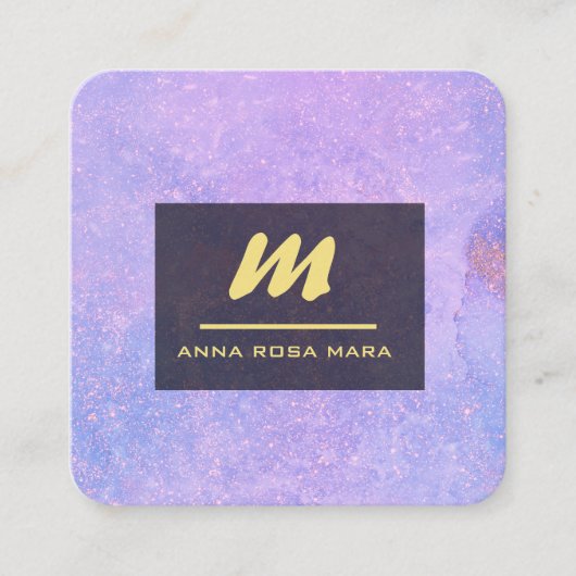 *~* QRラベンダーホワイト金ゴールドマゼンタイニシャルAP65 スクエア名刺 (正面)