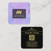 *~* QRラベンダーホワイト金ゴールドマゼンタイニシャルAP65 スクエア名刺 (正面/裏面)