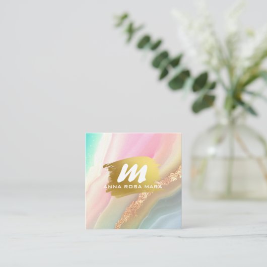 *~* QRレインボーパステルAP66金ゴールドグリッターゲート スクエア名刺 (スタンド正面)