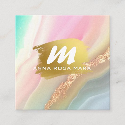 *~* QRレインボーパステルAP66金ゴールドグリッターゲート スクエア名刺 (正面)