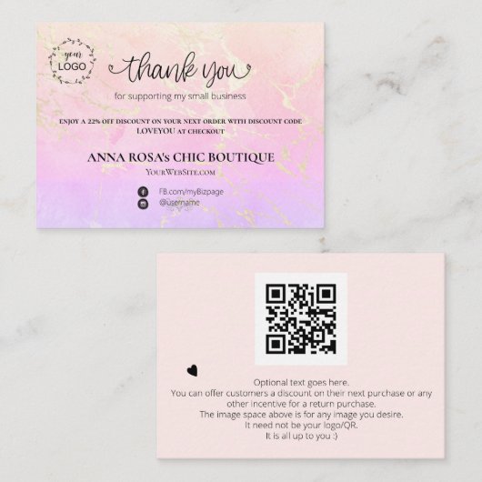 *~* QRロゴありがとうピンクグラデーションブランディングAP3 エンクロージャーカード (正面/裏面)