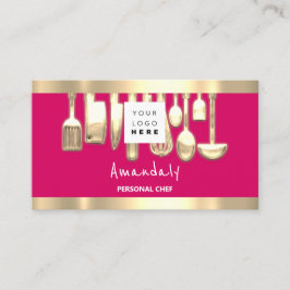QRロゴパーソナルシェフ料理レストランフードピンク 名刺