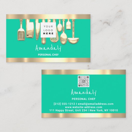 QRロゴパーソナルシェフ料理レストランフードミント 名刺 (正面/裏面)