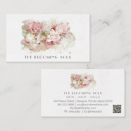 *~* QRロゴフォトフローラ赤面ピンクAR26ヴィンテージ   名刺 (正面/裏面)