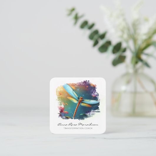 *~* QRロータスリカラフルー抽象芸術トンボ スクエア名刺 (スタンド正面)