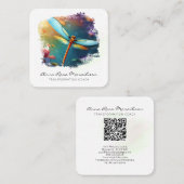 *~* QRロータスリカラフルー抽象芸術トンボ スクエア名刺 (正面/裏面)