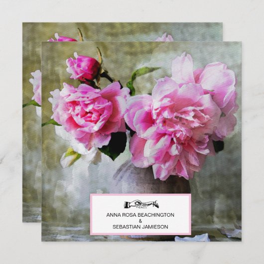 *~* QRヴィンテージピンク牡丹フローラRSVP AR23 結婚's 招待状 (正面/裏面)