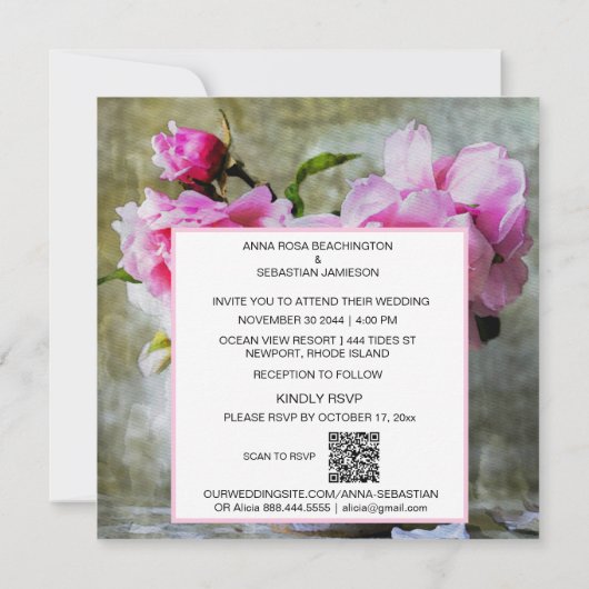 *~* QRヴィンテージピンク牡丹フローラRSVP AR23 結婚's 招待状 (裏面)