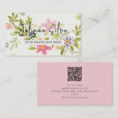 QR付き緑の花オーナメント 名刺 (正面/裏面)