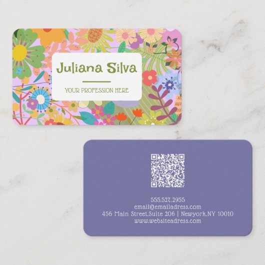 QR付き花 名刺 (正面/裏面)