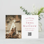 QR付き赤アラビアタイルパターン セーブザデート (スタンド正面)