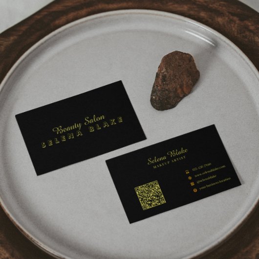 QR付き高級ブラック&金ゴールド美しい名刺 名刺