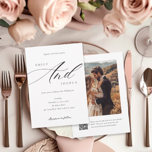 QR写真モダンのスクリプ結婚ト 招待状