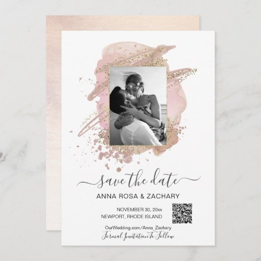 *~* QR写真 – ウェディング日付を保存するウェブサイトAR6 招待状 (正面/裏面)