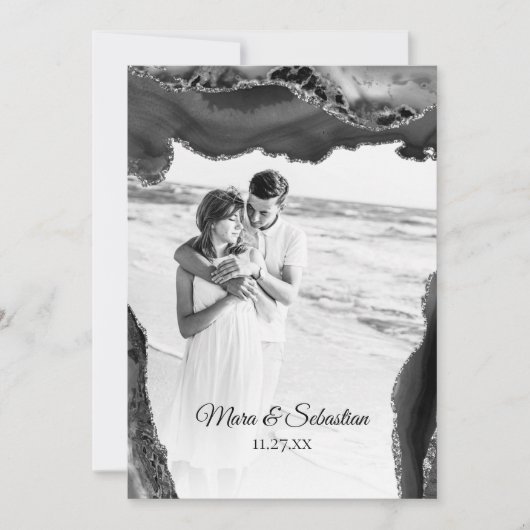 *～* QR写真RSVP AR13 AGATE Black 結婚' Invi 招待状 (正面)