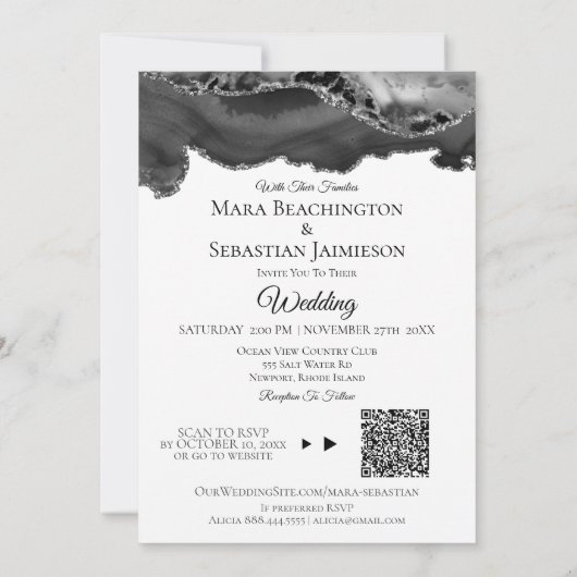 *～* QR写真RSVP AR13 AGATE Black 結婚' Invi 招待状 (裏面)