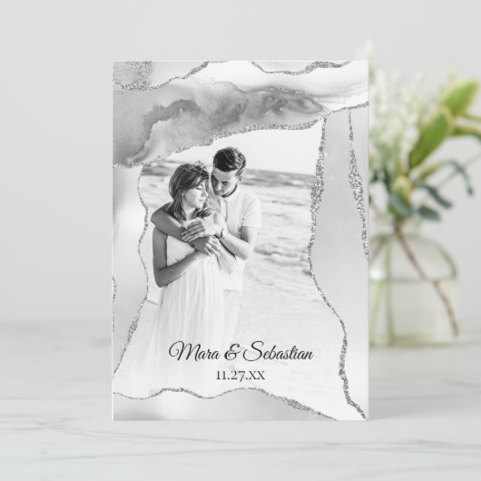 *~* QR写真RSVP AR13 Silver AGATE 結婚's 招待状 (スタンド正面)