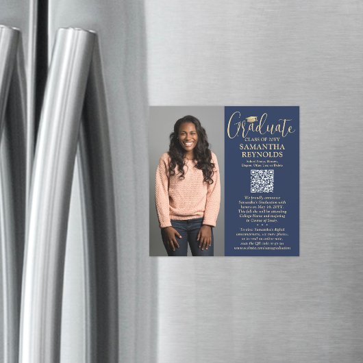QR卒業海軍金ゴールド写真発表磁石 マグネット招待状