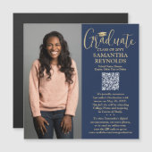 QR卒業海軍金ゴールド写真発表磁石 マグネット招待状 (正面/裏面)