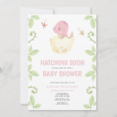 QR可愛い恐竜ハッチングもうすぐピンクの赤ちゃんシャワー 招待状 (正面)