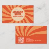 QR名刺を使用した茶色とオレンジのレトロ 名刺 (正面/裏面)