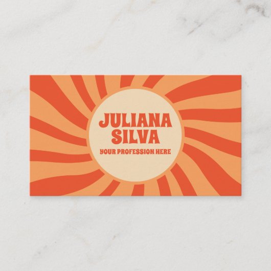 QR名刺を使用した茶色とオレンジのレトロ 名刺 (正面)