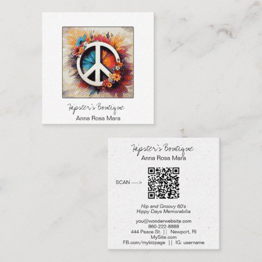 *~* QR平和グランジシンボル花Boho AP57 スクエア名刺 (正面/裏面)