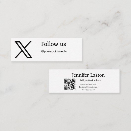 QR後を追を追加するTwitter Xユーザー名ソーシャルメディア スキニー名刺 (正面/裏面)
