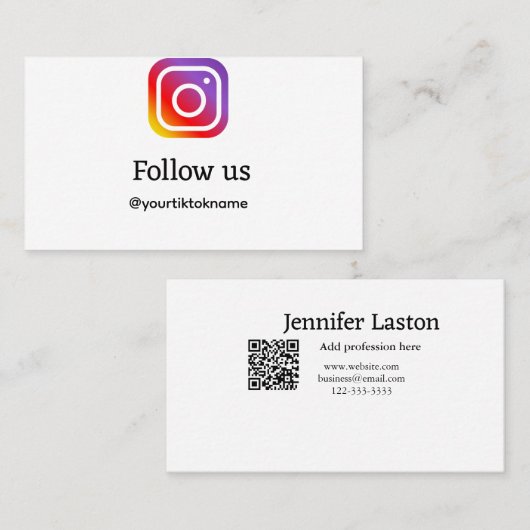 QR後を追を追加Instagramユーザー名ソーシャルメディア 名刺 (正面/裏面)