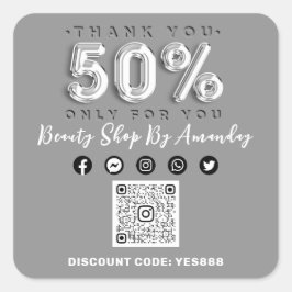 QR感謝していコードロゴ割引グレーシルバー50%オフ スクエアシール