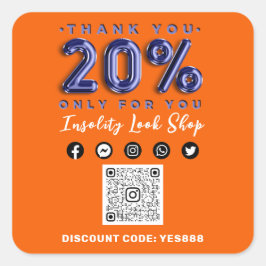 QR感謝していコードロゴ割引ブルーオレンジ スクエアシール