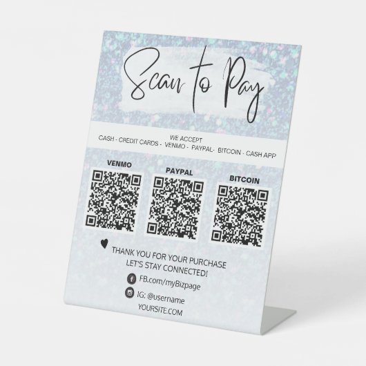 *~* QR支払いテーブルテントテーブル上ペデスタル標識 台座サイン (正面)