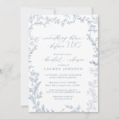 QR植物前の何か青いブライダルシャワー 招待状 (正面)