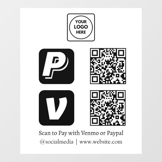 QR決済 | Venmo & PayPal ビジネス ディスプレイ ウィンドウサイン (シート)